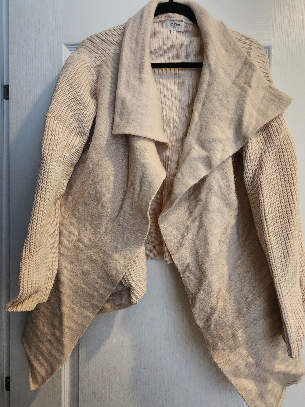 Umgee Cream Waterfall Open-Front Knit Cardigan M Euc